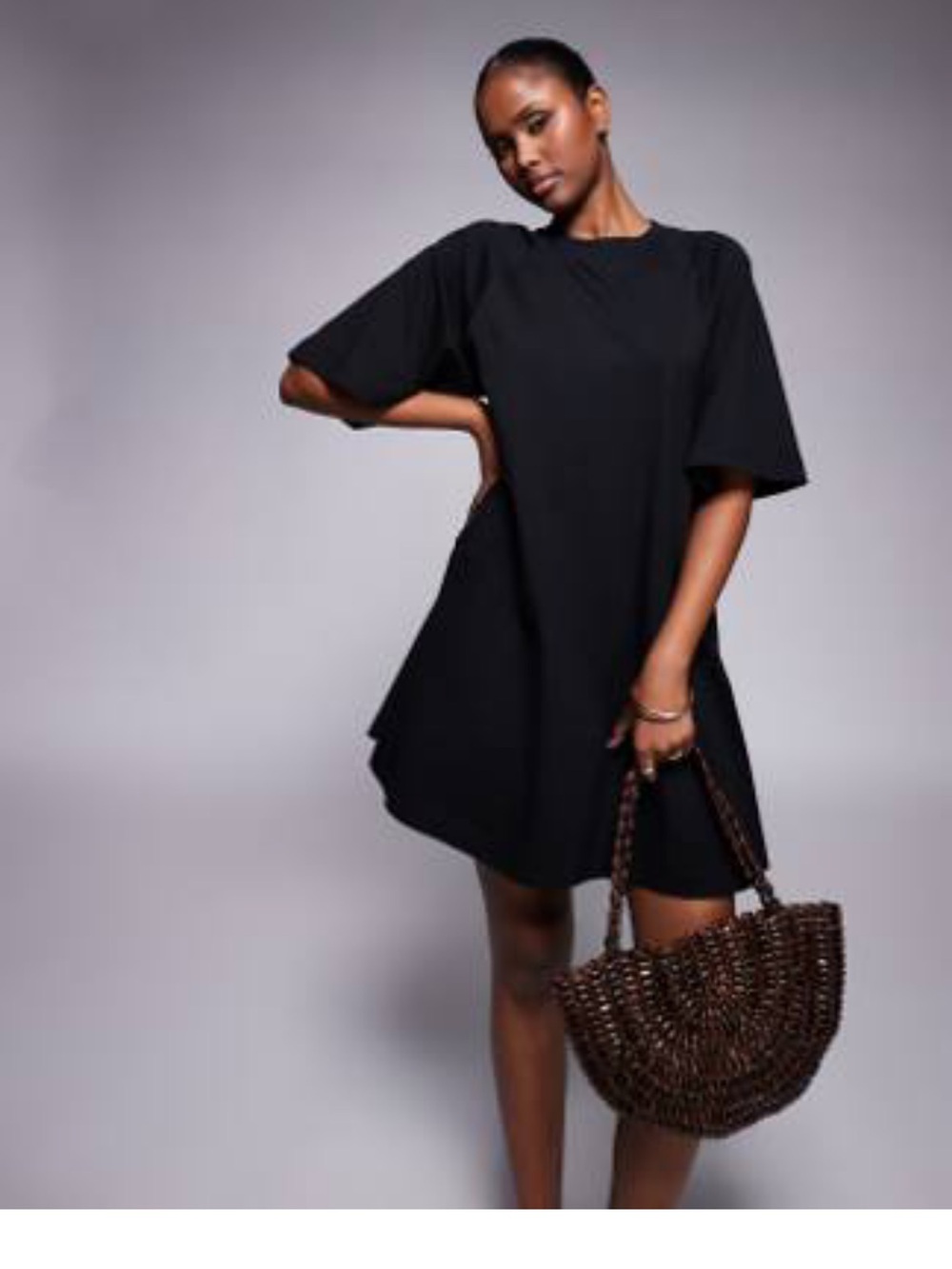 ASOS Black Short-Sleeve A-Line Mini Dress